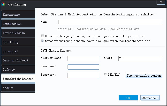 Backup Optionen