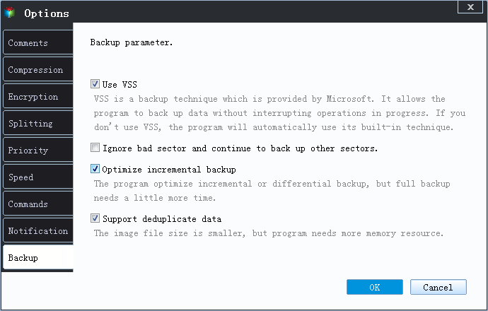 Disk backup options