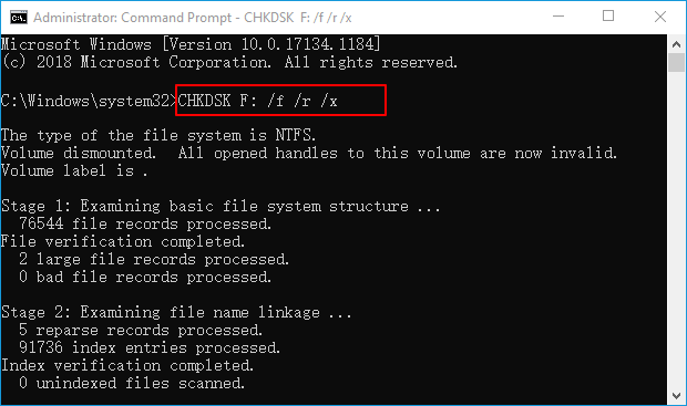 repair sd card with chkdsk command