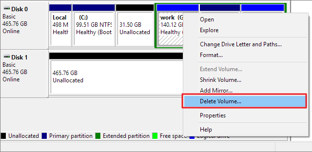 delete partition in windows