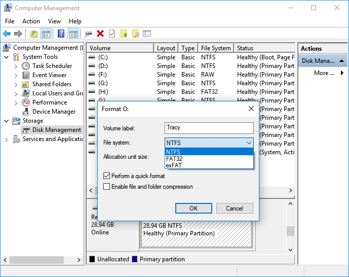 format usb drive to fix unreadable issue in disk management
