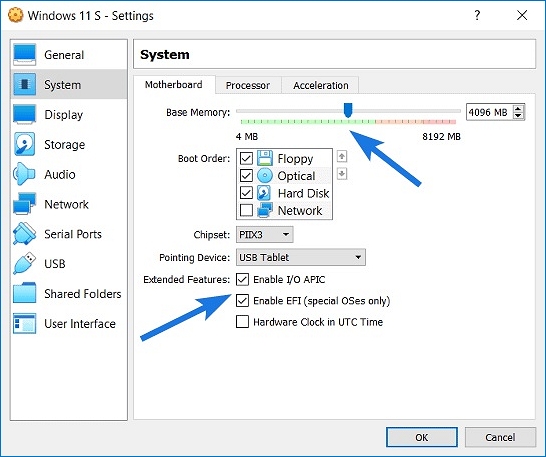 set base memory as 4gb