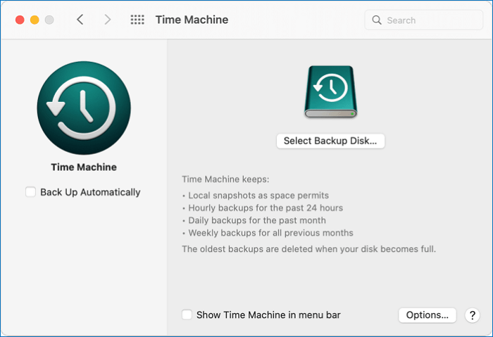 backup data using tool time machine