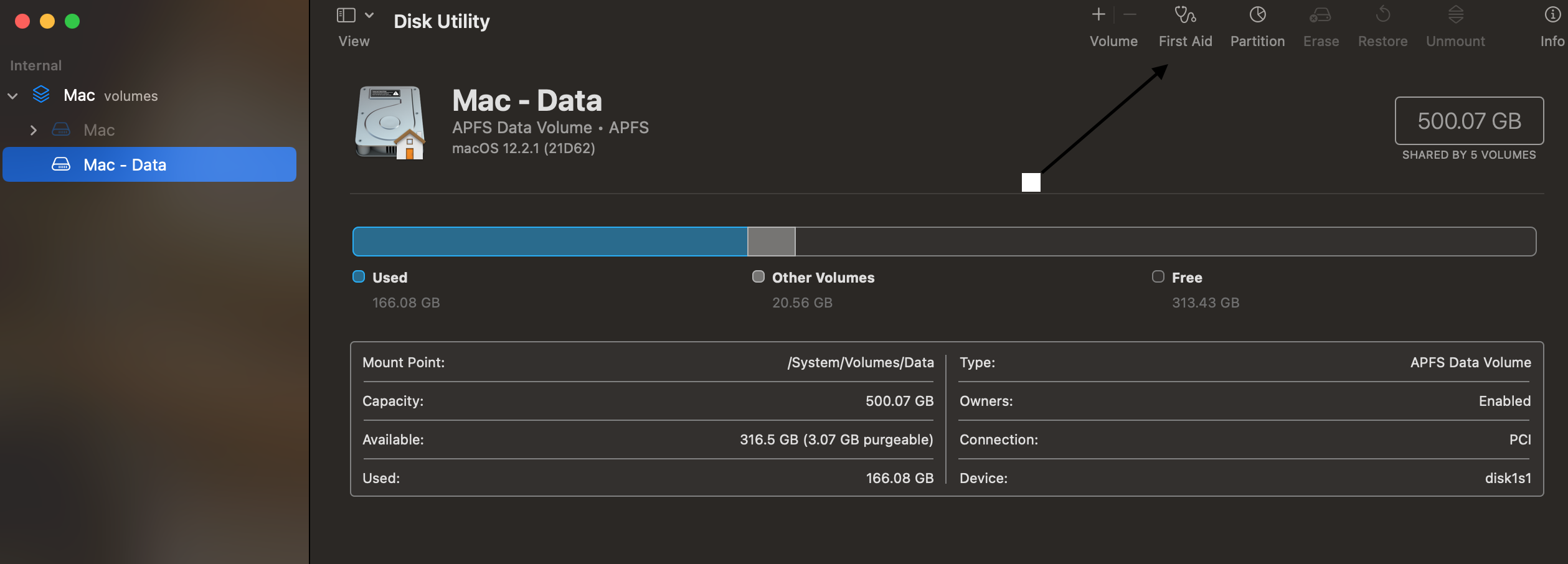 first aid using disk utility