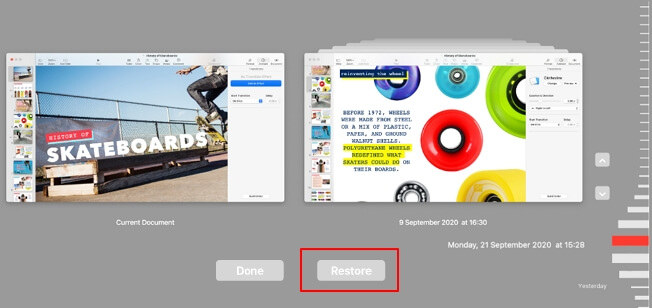 Restore previous version of lost document on Mac from File History