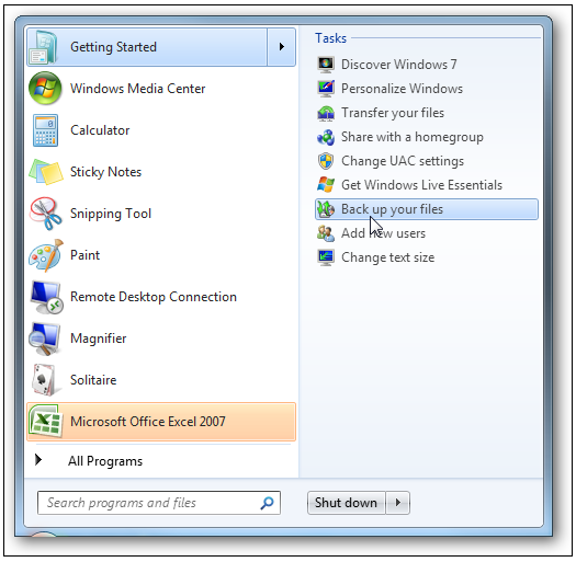 Backup your files Windows 7