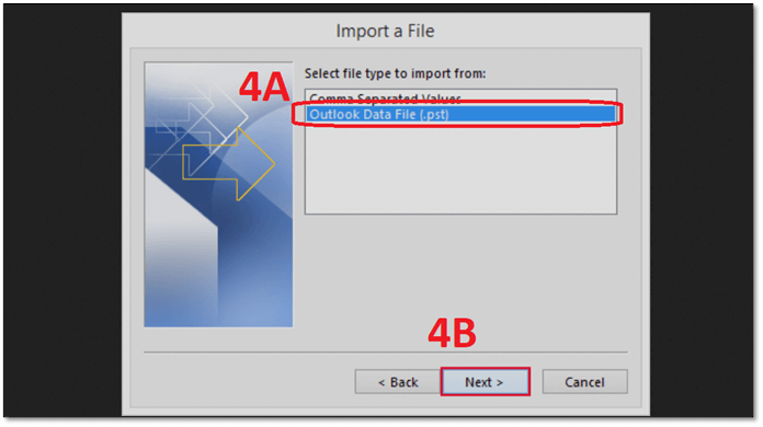 select outlook data file