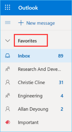 outlook favorites