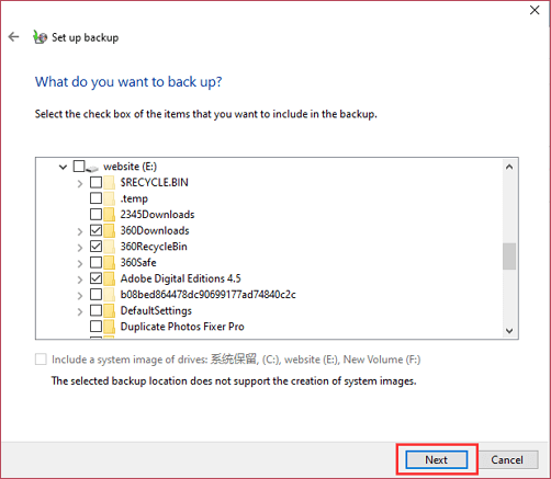 choose the file you want to backup