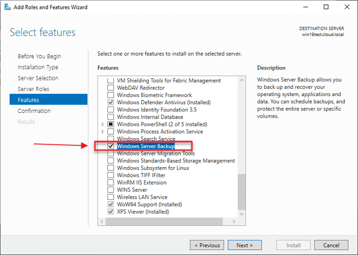 Install Windows Server Backup