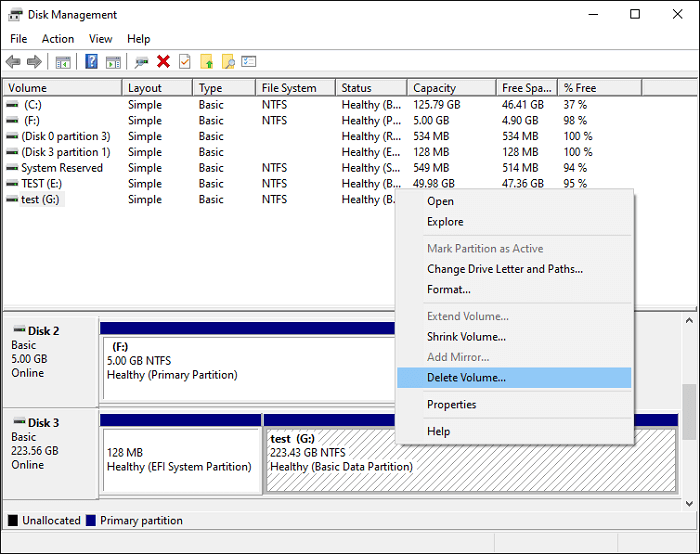 delete volumes on disk management -2