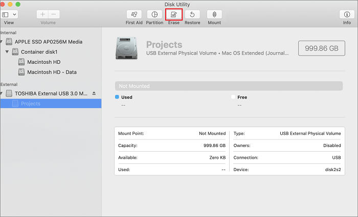 erase data in toshiba hard drive