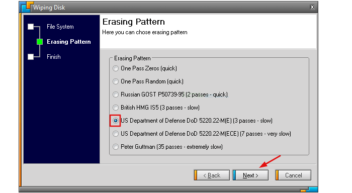 Choose the disk and Format and Begin the Data Wipe Process