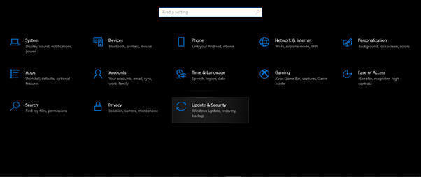 Open Windows Update and Security