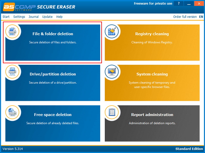 Select file shredding option