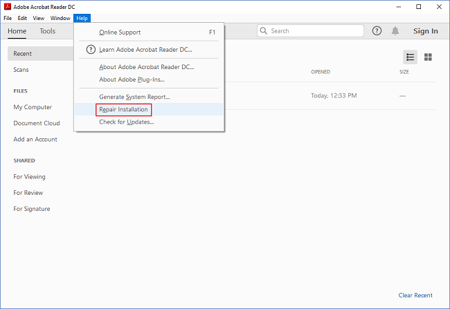 adobe reader repair installation