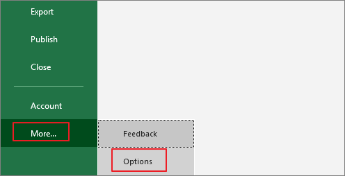 Excel options
