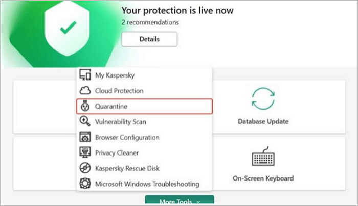 how to restore a file from Kapersky