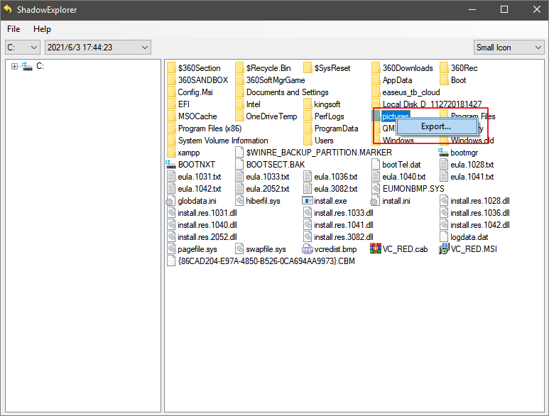 choose files to restore
