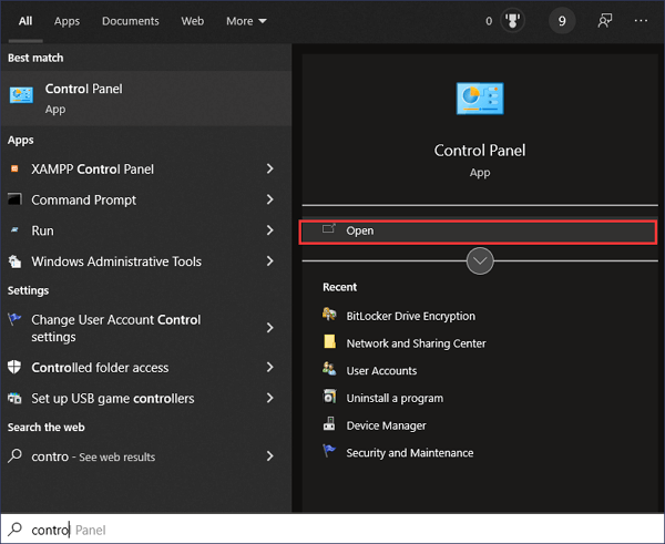 show hidden files - open control panel