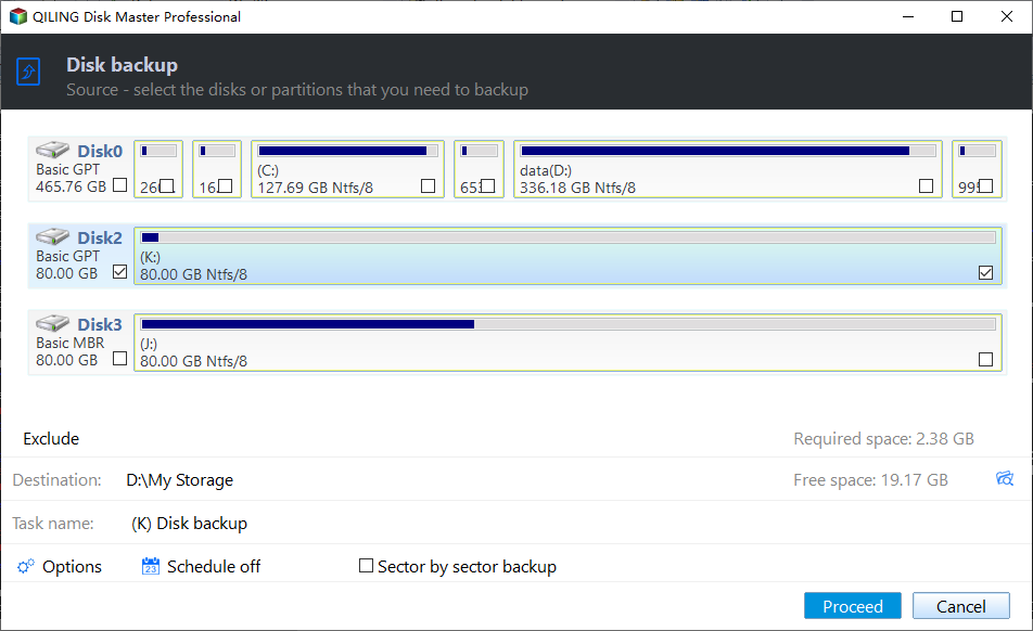 select the Windows disk for backup