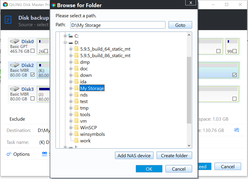 choose a separate backup destination