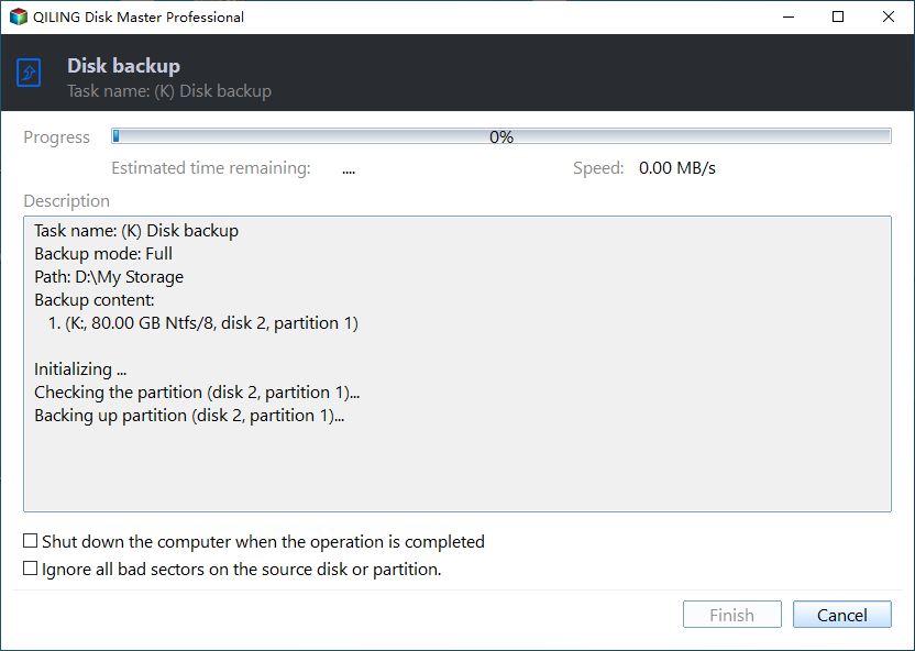 Qiling disk backup progress