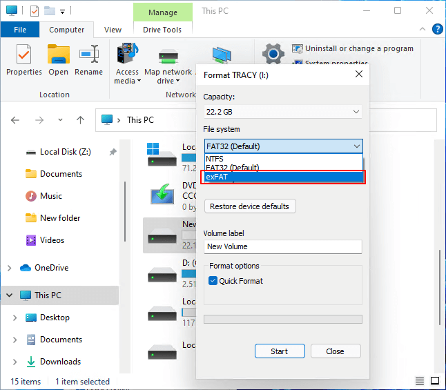 format via file explorer