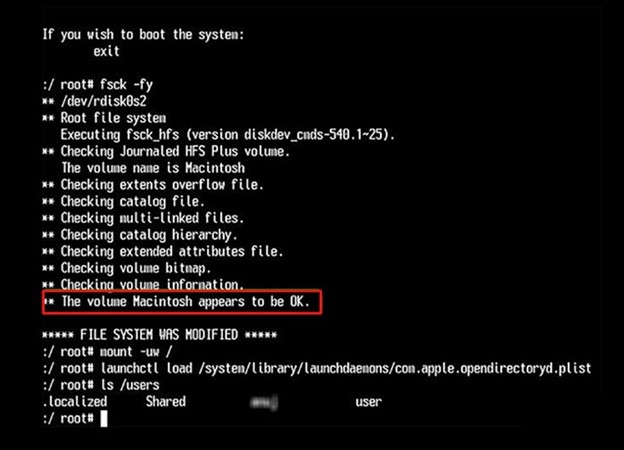 Enter "fsck –fy" into the command line.