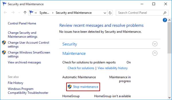 stop windows 10 maintenance