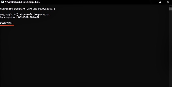type diskpart in cmd