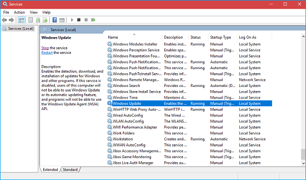 windows 10 update service is running