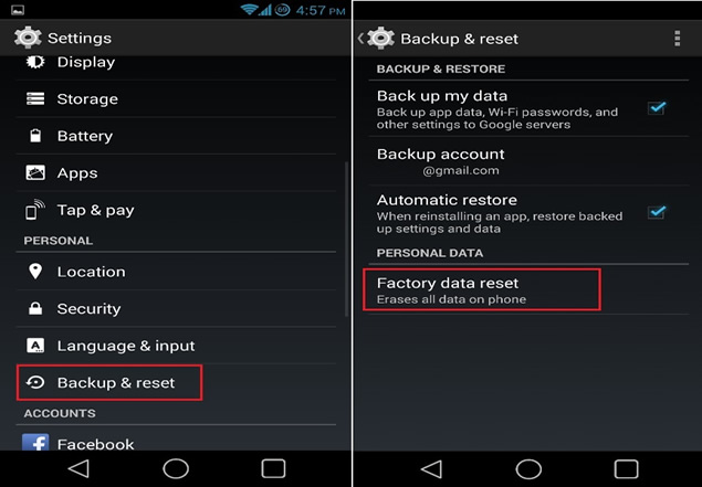 factory reset android