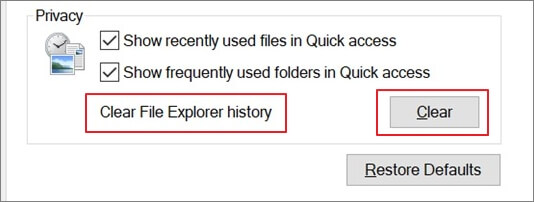 clear file explorer history