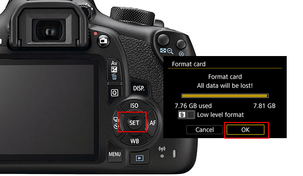 Format SD card in camera