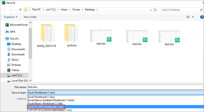 save xlsx as xls
