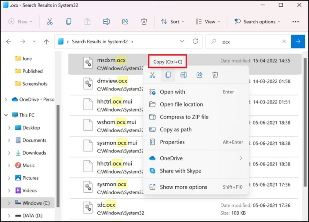 copy the dll file into the syswow64 folder