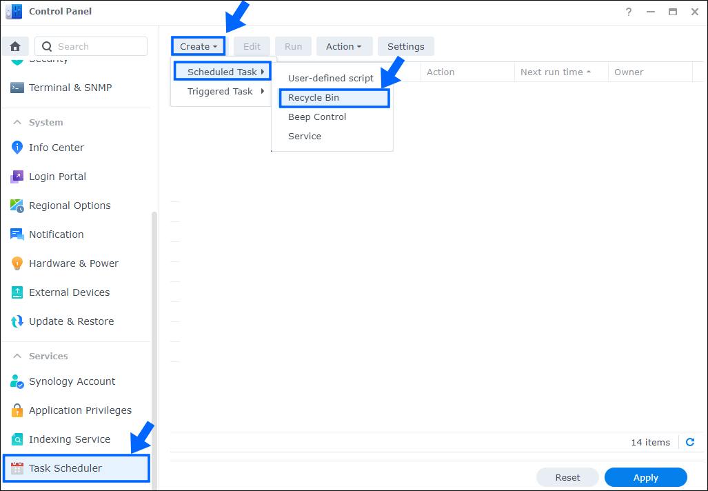 empty synology drive recycle bin automatically