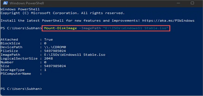 mount ISO image with windows powershell