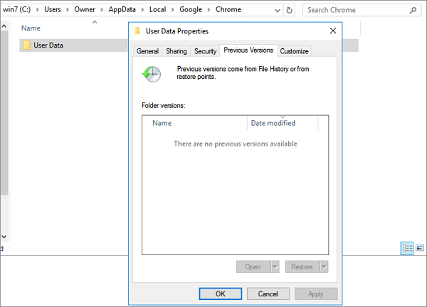 Recover deleted Chrome history from previous version