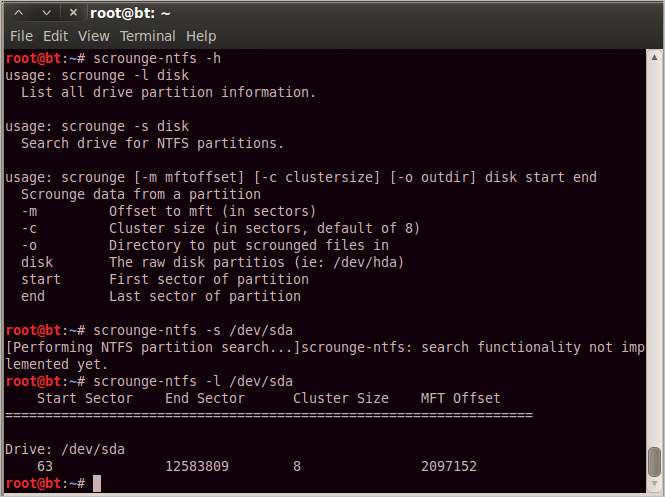 scrounge ntfs open source data recovery main screen