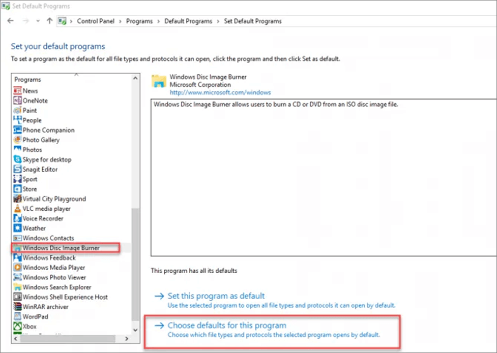 set default programs
